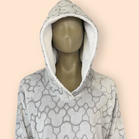 Disney Mickey Minnie Lounger Sleepwear Terry Fleece Hood Tunic Dress Size L Gray - Picture 5 of 15